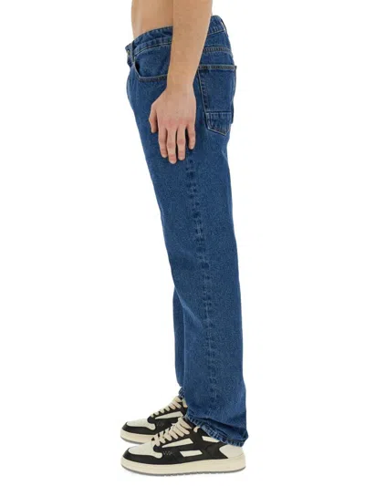 Palm Angels Monogram-embossed Straight-leg Jeans In Baby Blue