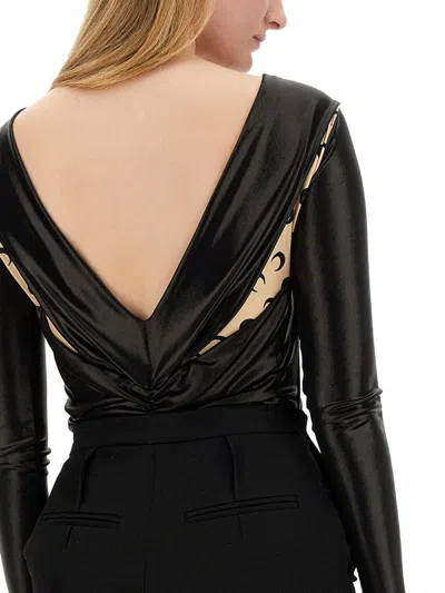 Marine Serre Draped Viscose Bodysuit With Crescent Moon Print Design For Women In Black