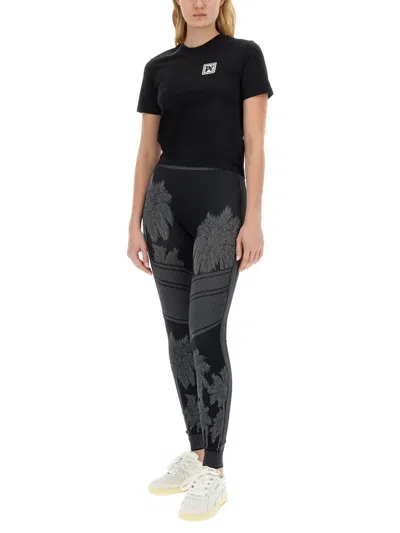 Palm Angels Ski Club Fitted T-shirt Contrast Print In Black