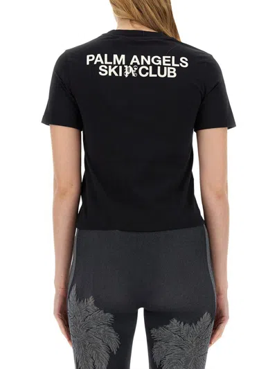 Palm Angels Ski Club Fitted T-shirt Contrast Print In Black