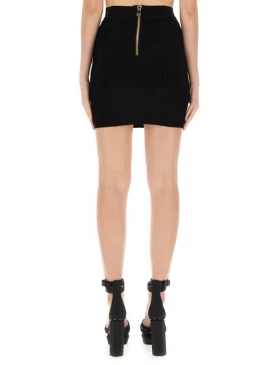 Balmain Fitted Knit Skirt With Textured Pattern In Black
