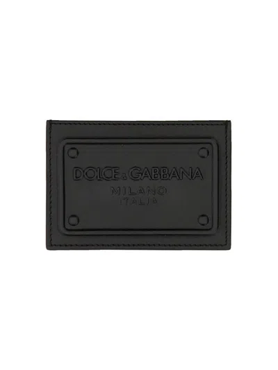 Dolce & Gabbana Small Zip-around Wallet In Calfskin With Raised Logo In Black