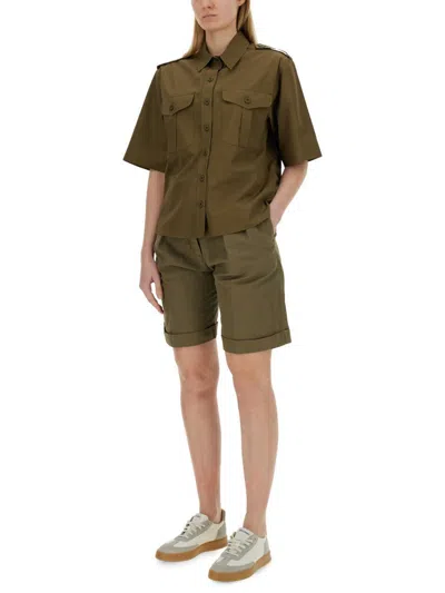 Aspesi Tailored High-waisted Cotton-linen Shorts With Pleated Front In Military Green