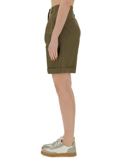 Aspesi Tailored High-waisted Cotton-linen Shorts With Pleated Front In Military Green