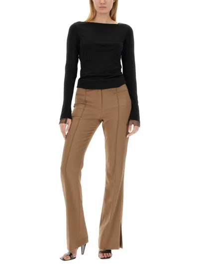 Helmut Lang Vent Wool Blend Bootcut Pants In Beige