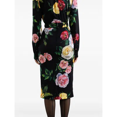 Dolce & Gabbana Multicolor Shirt With Oversize Pointed Collar And All-over Floral Motif In Silk Stretch Woman