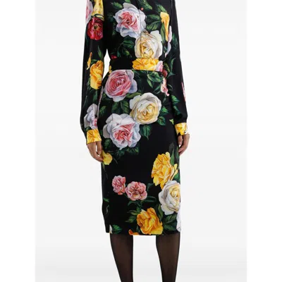 Dolce & Gabbana Multicolor Shirt With Oversize Pointed Collar And All-over Floral Motif In Silk Stretch Woman