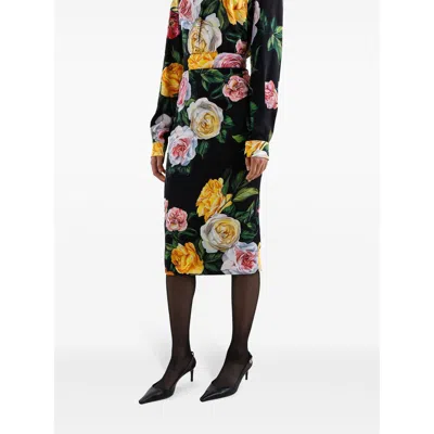Dolce & Gabbana Multicolor Shirt With Oversize Pointed Collar And All-over Floral Motif In Silk Stretch Woman