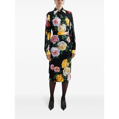 Dolce & Gabbana Multicolor Shirt With Oversize Pointed Collar And All-over Floral Motif In Silk Stretch Woman