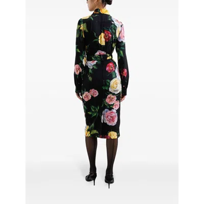Dolce & Gabbana Multicolor Shirt With Oversize Pointed Collar And All-over Floral Motif In Silk Stretch Woman
