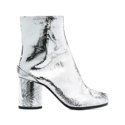Maison Margiela Tabi Split-toe Crinkled Metallic Patent-leather Ankle Boots