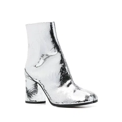 Maison Margiela Tabi Split-toe Crinkled Metallic Patent-leather Ankle Boots