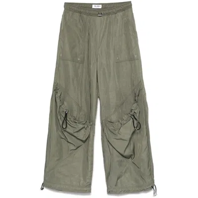 Attico Women's Wide Leg High-waisted Pants With Adjustable Elastic In Military