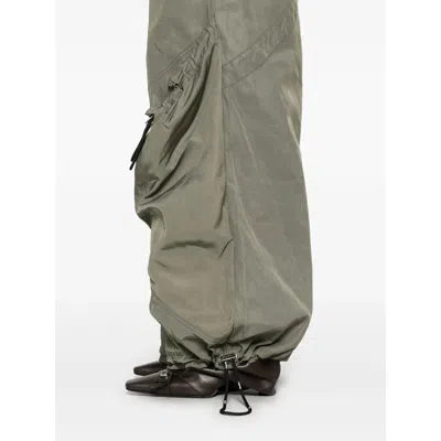 Attico Women's Wide Leg High-waisted Pants With Adjustable Elastic In Military