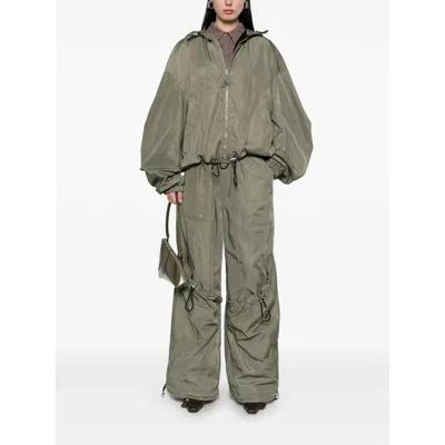 Attico Women's Wide Leg High-waisted Pants With Adjustable Elastic In Military