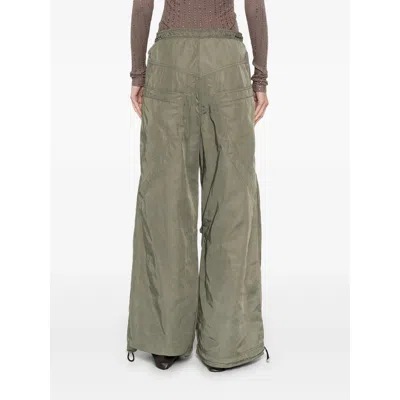 Attico Women's Wide Leg High-waisted Pants With Adjustable Elastic In Military