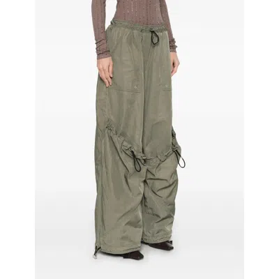 Attico Women's Wide Leg High-waisted Pants With Adjustable Elastic In Military
