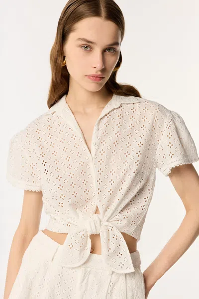 Poupette St Barth Cycas Broderie Anglaise Cropped Shirt In White