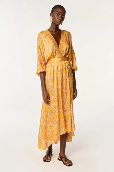 Poupette St Barth Celie Printed Asymmetric Maxi Dress In Yellow
