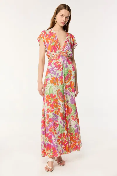 Poupette St Barth Cecile Floral Print Cover-up Midi Dress In Pink