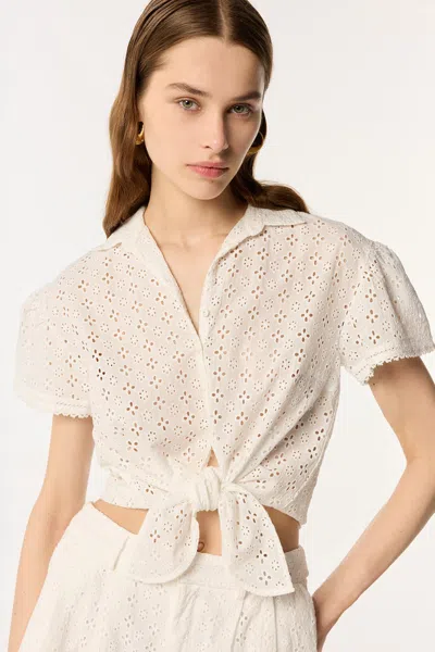 Poupette St Barth Cycas Broderie Anglaise Cropped Shirt In Natural White