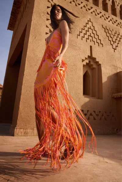 Poupette St Barth Long Dress Carmen In Pink Macro Stelis
