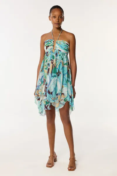 Poupette St Barth Mini Dress Carla In Aqua Macro Lilium