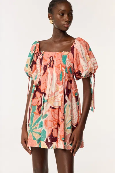 Poupette St Barth Mini Dress Catalina In Salmon Macro Lilium