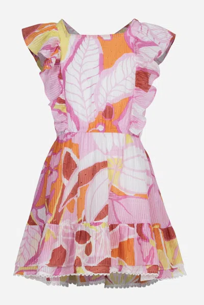 Poupette St Barth Mini Dress Kora For Girls In Pink Macro Lilium