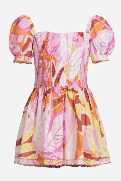 Poupette St Barth Mini Dress Bertha For Girls In Pink Macro Lilium