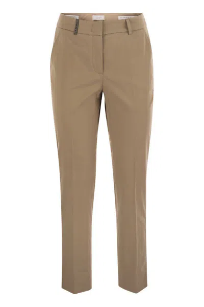Peserico Women Light Cotton Satin Cigarette Trousers In Beige