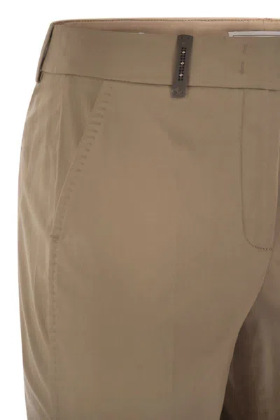 Peserico Women Light Cotton Satin Cigarette Trousers In Beige