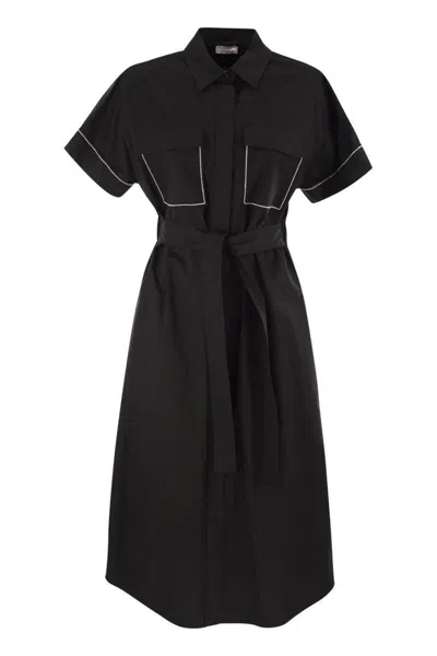 Peserico Light Stretch Cotton Satin Chemisier Dress In Black
