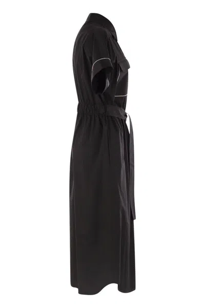 Peserico Light Stretch Cotton Satin Chemisier Dress In Black