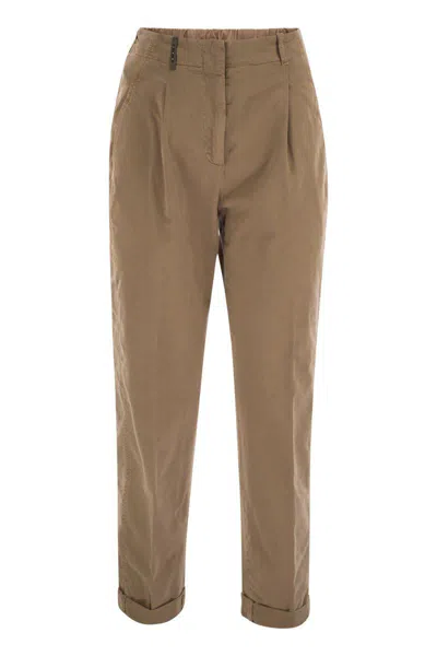 Peserico Women Garment Dyed Stretch Cotton Gabardine Trousers In Beige