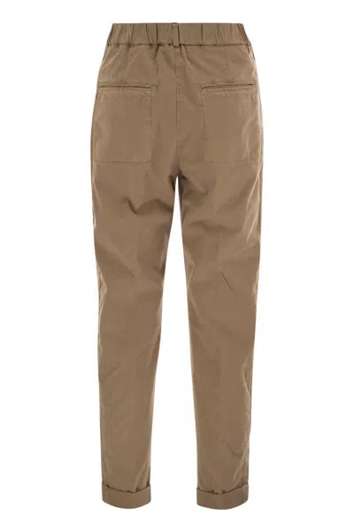Peserico Women Garment Dyed Stretch Cotton Gabardine Trousers In Beige