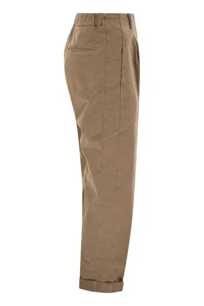 Peserico Women Garment Dyed Stretch Cotton Gabardine Trousers In Beige