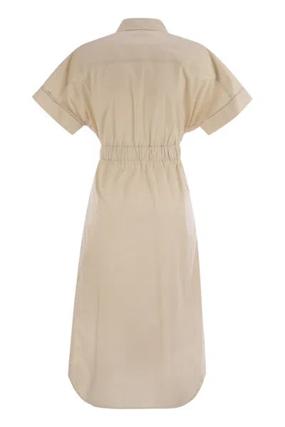 Peserico Dress Chest Pockets Short Sleeves Waist Tie In Beige