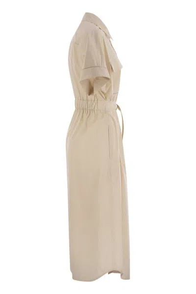 Peserico Dress Chest Pockets Short Sleeves Waist Tie In Beige