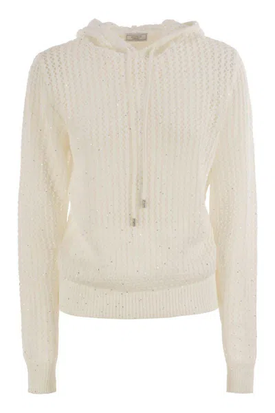 Shop Peserico Pure Cotton Cordonet Jumper With Sequins In White