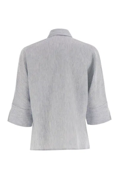 Peserico Women Pure Linen Striped Canvas Shirt In Blue