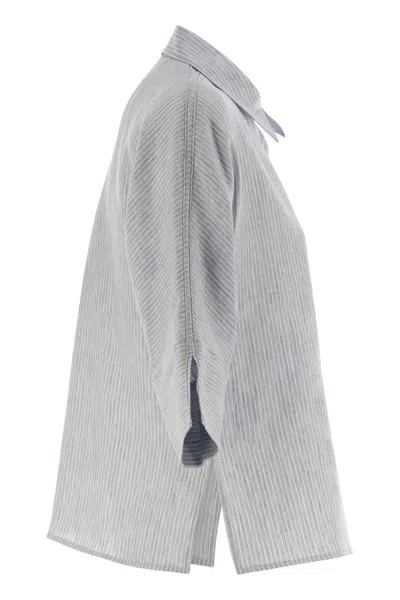 Peserico Women Pure Linen Striped Canvas Shirt In Blue