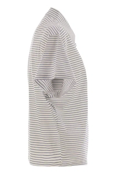 Shop Peserico Striped Cotton Jersey Polo Shirt In Multicolor