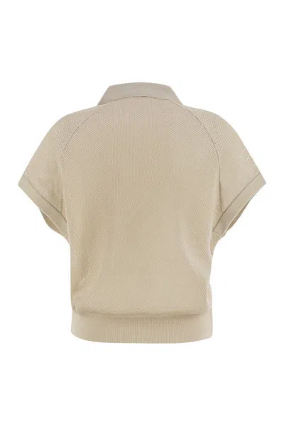 Peserico Tricot Polo Shirt In Pure Cotton Crepe Yarn In Beige