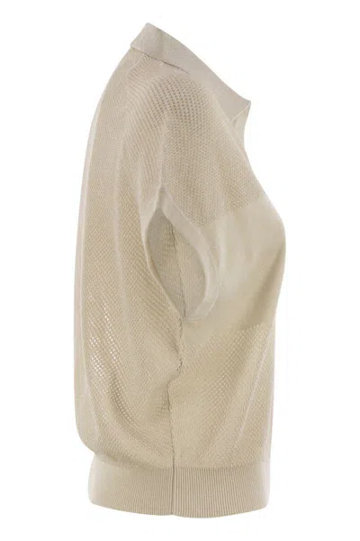 Peserico Tricot Polo Shirt In Pure Cotton Crepe Yarn In Beige