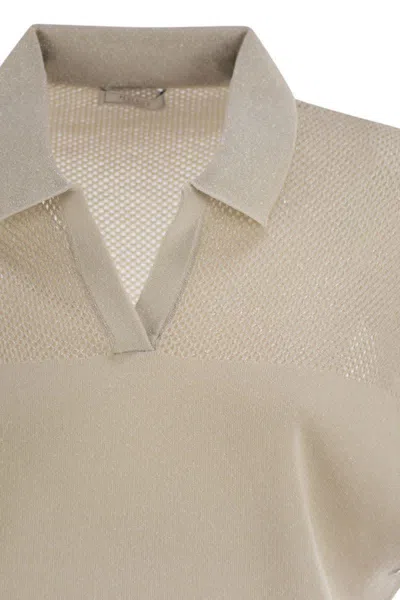 Peserico Tricot Polo Shirt In Pure Cotton Crepe Yarn In Beige