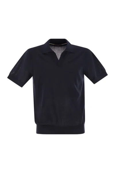 Peserico Cotton And Silk Polo Shirt In Blue