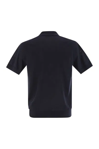 Peserico Cotton And Silk Polo Shirt In Blue