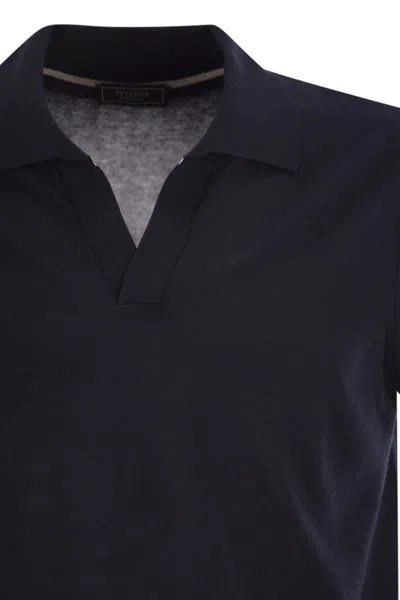 Peserico Cotton And Silk Polo Shirt In Blue