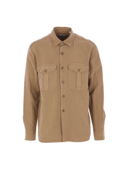 Aspesi Camicia Glenn In Misto Lino - Terra In Brown